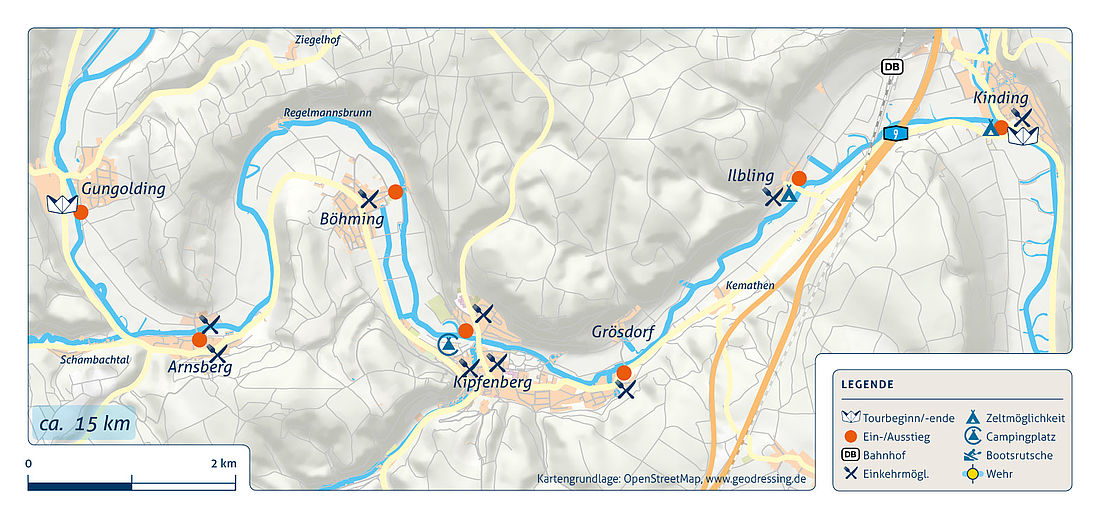 Altmühl, Flusskarte, Karte, Flussführer, Flussbeschreibung, Altmühl von Gungolding nach Kinding paddeln, Kanutouren auf der Altmühl, kanuuh, 