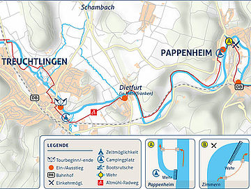 Flusskarte der Kanutour von Treuchtlingen nach Solnhofen