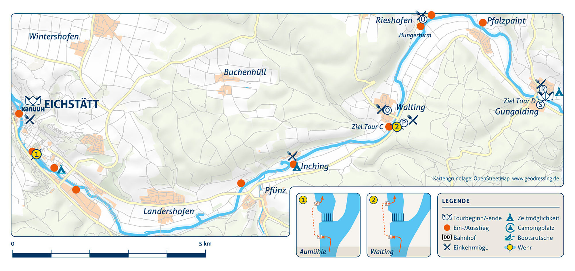 Flusskarte, Karte, Flußbeschreibung, Altmühl, Flussführer,